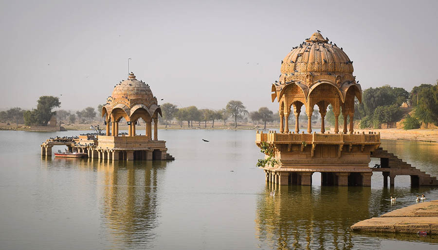 Cenotaph on Gadsisar lake in Jaisalmer, Rajasthan